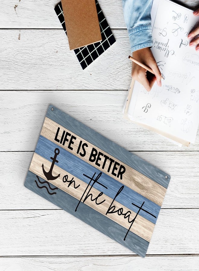 huester Lake House Rustic Wood Plaque Sign, Lake House Decor for the Home, Nautical Anchor Wall Decor, Gifts for Boat Owners, Life Is Better on The Boat Wall Hanging Decor, 12x6 inches 652 - Image 4